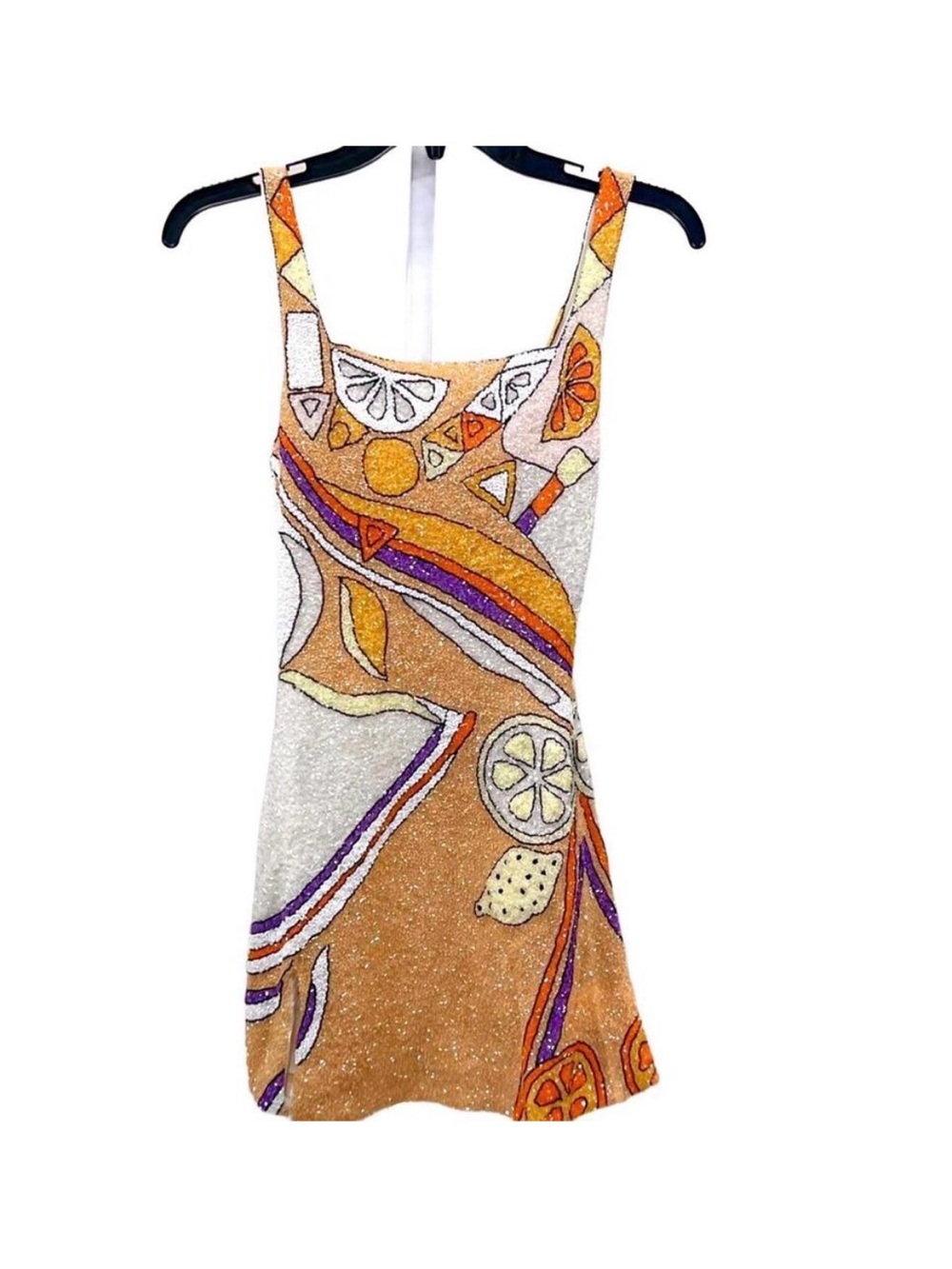Oceanus Palm Beach Hand-Beaded Mini Dress Orange $1480